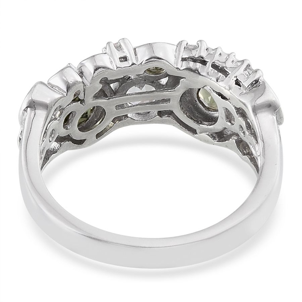 Bohemian Moldavite (Rnd), White Topaz Ring in Platinum Overlay Sterling Silver 1.000 Ct.