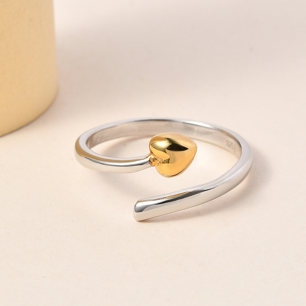 Platinum and Yellow Gold Overlay Sterling Silver Adjustable Ring