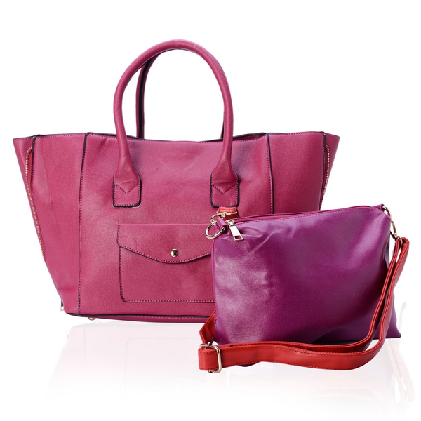 Set of 2 - Fuchsia Colour Large and Small with Adjustable and Removable Shoulder Strap Tote Bag (Siz