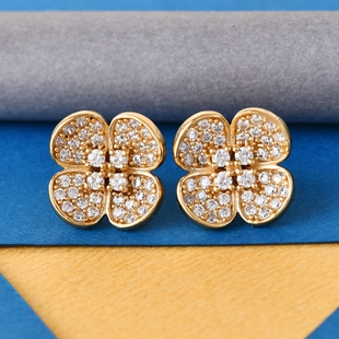 Lustro Stella 14K Gold Overlay Sterling Silver Floral Earrings Made with Finest CZ 2.46 Ct.
