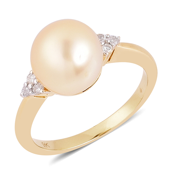 9K Y Gold South Sea Golden Pearl (Rnd 10- 10.5 mm), Diamond Ring