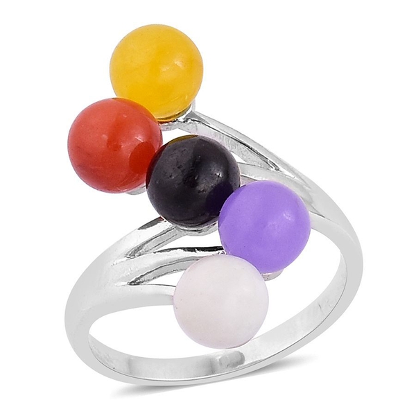 Multi Colour Jade Crossover Ring in Rhodium Plated Sterling Silver 9.750 Ct.