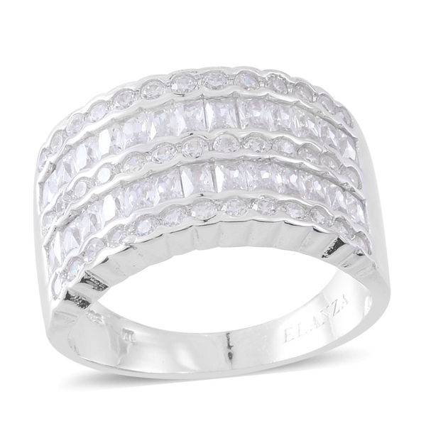 ELANZA Simulated White Diamond (Rnd and Sqr) Ring in Rhodium Plated Sterling Silver, Silver wt 7.60 