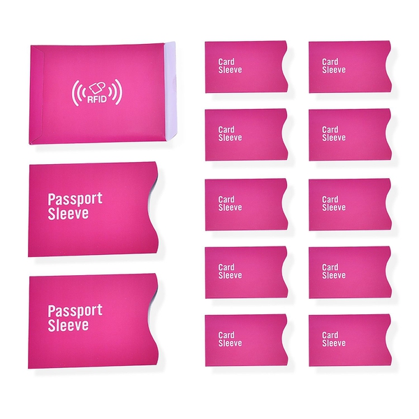 Set of 13 - Magenta Pink Colour One RFID Card (Size 14.5x11 Cm), Two Passport (Size 13.5x9.8 Cm) and