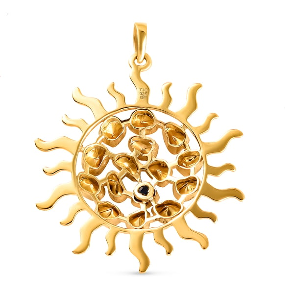 GP Celestial Dream Collection - Yellow Polki Diamond and Kanchanaburi Blue Sapphire Pendant in Yellow Gold Overlay Sterling Silver