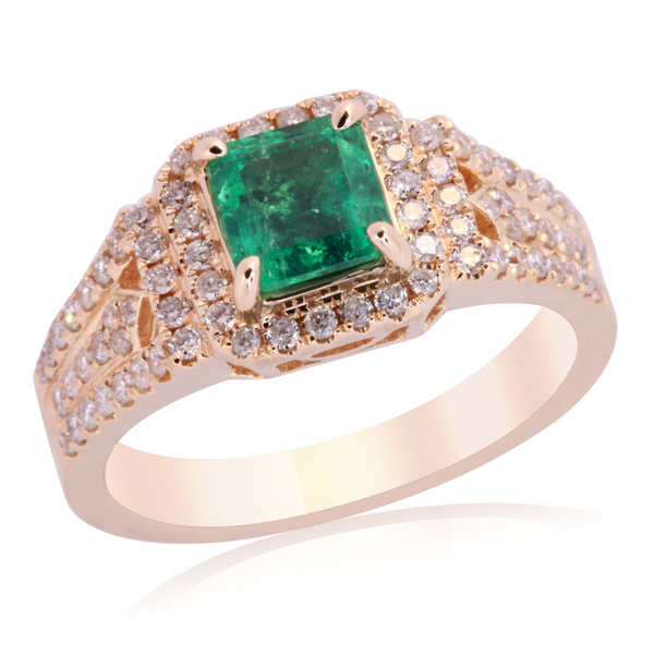Close Out Deal 1.42 Ct AAA Kagem Zambian Emerald and Diamond Ring in 14K Gold