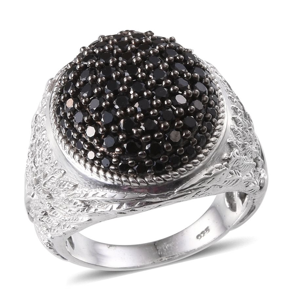 Boi Ploi Black Spinel (Rnd) Cluster Ring in Platinum Overlay Sterling Silver 2.500 Ct. Silver wt 13.