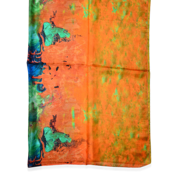 100% Mulberry Silk Green and Multi Colour Scarf (Size 170x110 Cm)