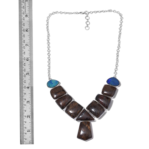One Off A Kind- Boulder Opal Rock and Opal Double Necklace (Size 18 with 1 inch Extender) in Sterling Silver 263.700 Ct. Silver wt 24.26 Gms.
