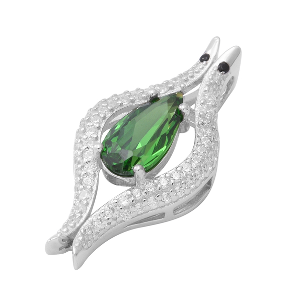 ELANZA Simulated Emerald, Simulated Diamond and Simulated Black Spinel Pendant in Rhodium Overlay Sterling Silver