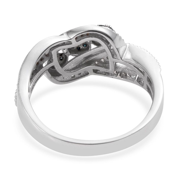 Blue Diamond, White Diamond Ring in Platinum Overlay Sterling Silver 0.430 Ct.