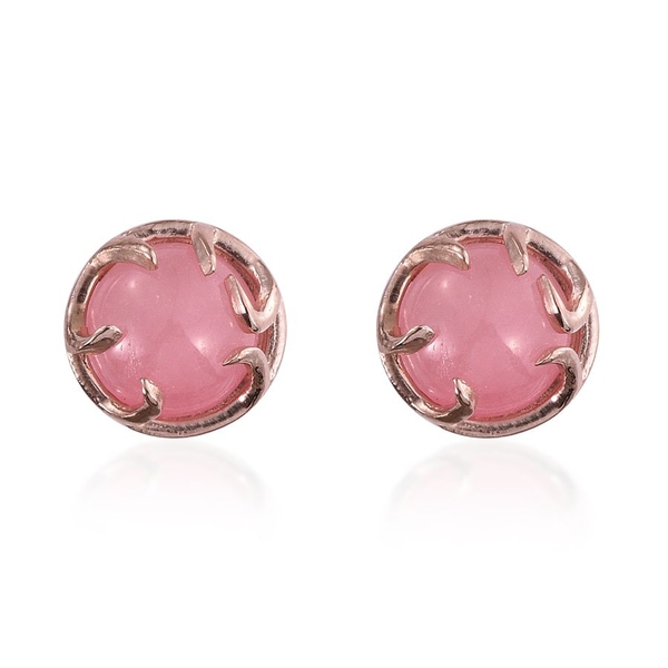 Pink Jade (Rnd) Stud Earrings (with Push Back) in Rose Gold Overlay Sterling Silver 5.000 Ct.