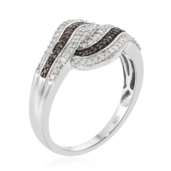 Red Diamond (Rnd), White Diamond Ring in Black Rhodium and Platinum Overlay Sterling Silver 0.500 Ct.
