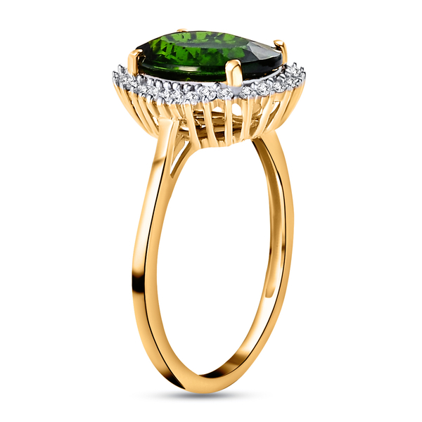 9K Yellow Gold AAA Chrome Diopside and Diamond Ring 3.86 Ct