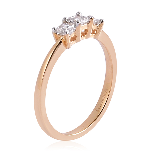 ILIANA 18K Yellow Gold IGI Certified Diamond (Sqr) (SI/ G-H) 3 Stone Engagement Ring 0.500 Ct.