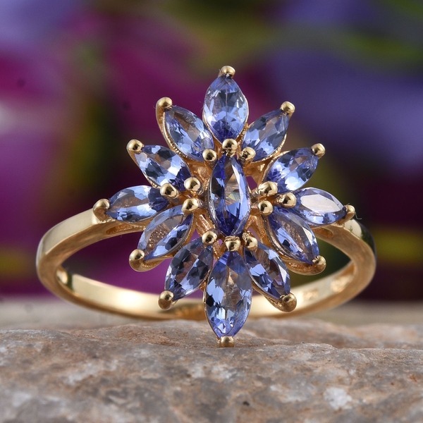 Tanzanite (Mrq) Floral Ring in 14K Gold Overlay Sterling Silver 2.000 Ct.
