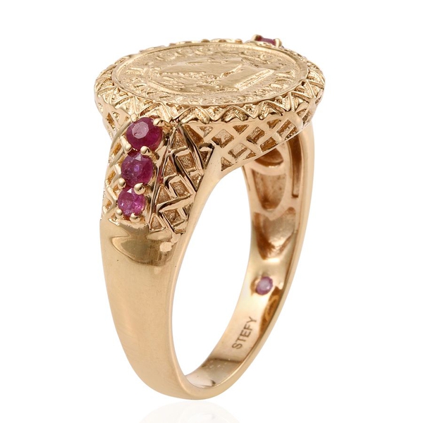 Stefy African Ruby (Rnd), Pink Sapphire Ring with Coin in 14K Gold Overlay Sterling Silver 0.500 Ct.