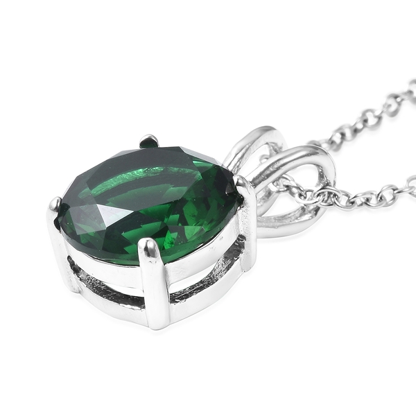3 Piece Set - Simulated Diopside (Rnd) Pendant with Chain, (Size 20), Stud Earrings (with Push Back) and STRADA Japanese Movement Water Resistant Watch with Green Strap in Stainless Steel