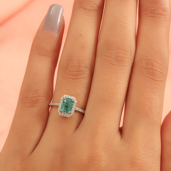 9K Yellow Gold AA Kagem Zambian Emerald and Diamond Ring 1.20 Ct.