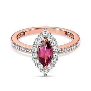 Tanzanian Wine Garnet and Natural Cambodian Zircon Ring in Rose Gold Overlay Sterling Silver 1.02 Ct