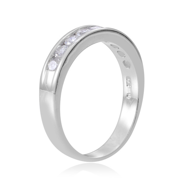 ELANZA AAA Simulated White Diamond (Rnd) Half Eternity Band Ring in Rhodium Plated Sterling Silver