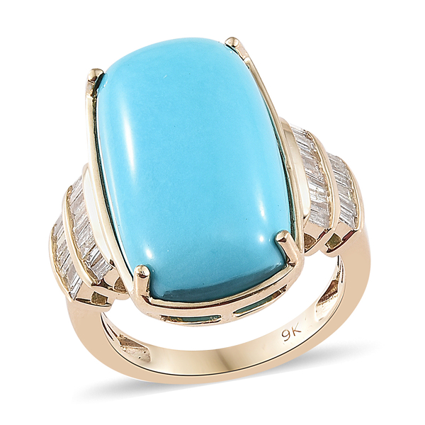 Limited Edition 12.5 Ct AAA Arizona Sleeping Beauty Turquoise and Diamond Ring in 9K Gold