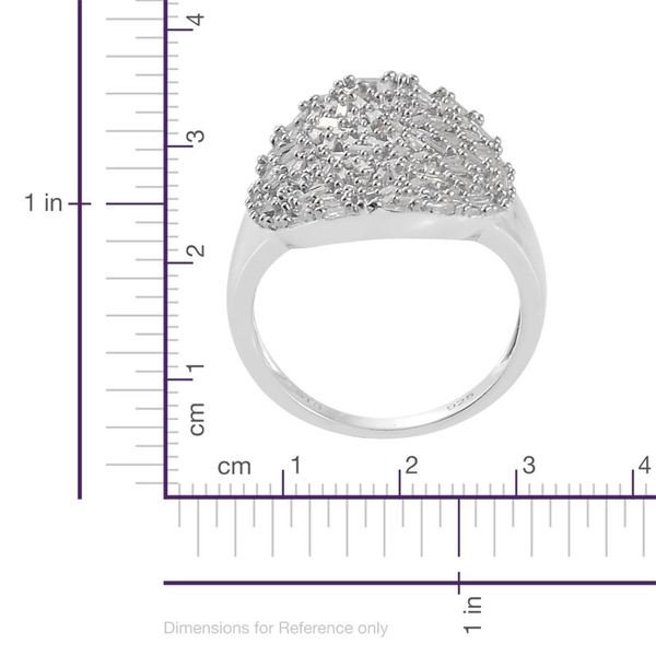 Designer Inspired Fire Cracker Diamond (Bgt) Cluster Ring in Platinum Overlay Sterling Silver 1.500 Ct.