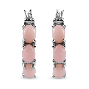 Peruvian Pink Opal Hoop Earrings (with Clasp) in Platinum Overlay Sterling Silver 2.27 Ct.