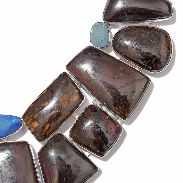 One Off A Kind- Boulder Opal Rock and Opal Double Necklace (Size 18 with 1 inch Extender) in Sterling Silver 551.600 Ct. Silver wt. 58.28 Gms.