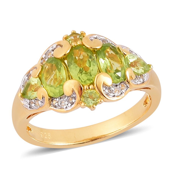 Hebei Peridot (Ovl), White Topaz Ring in Yellow Gold Overlay Sterling Silver 2.100 Ct.