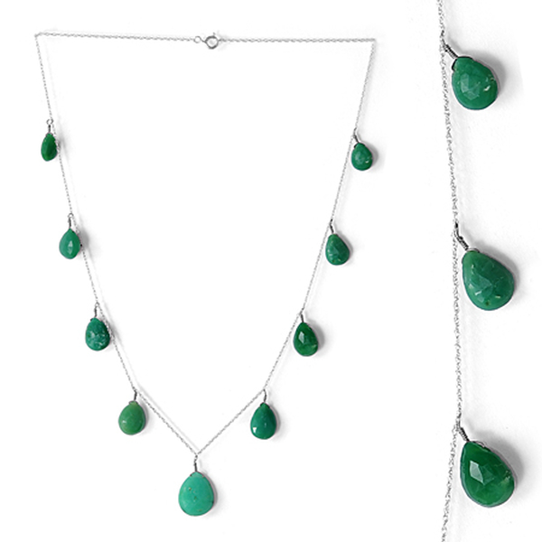 Chrysoprase (Pear) Necklace (Size 18) in Platinum Overlay Sterling Silver 32.200 Ct.