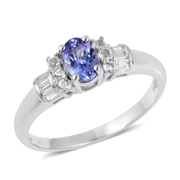 1.40 Ct Tanzanite and White Topaz Ring in Sterling Silver