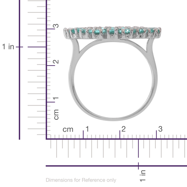 ELANZA AAA Simulated Paraiba Tourmaline (Ovl), Simulated Diamond Ring in Rhodium Plated Sterling Silver