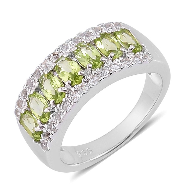 AA Hebei Peridot (Ovl), White Topaz Ring in Platinum Overlay Sterling Silver 2.150 Ct.