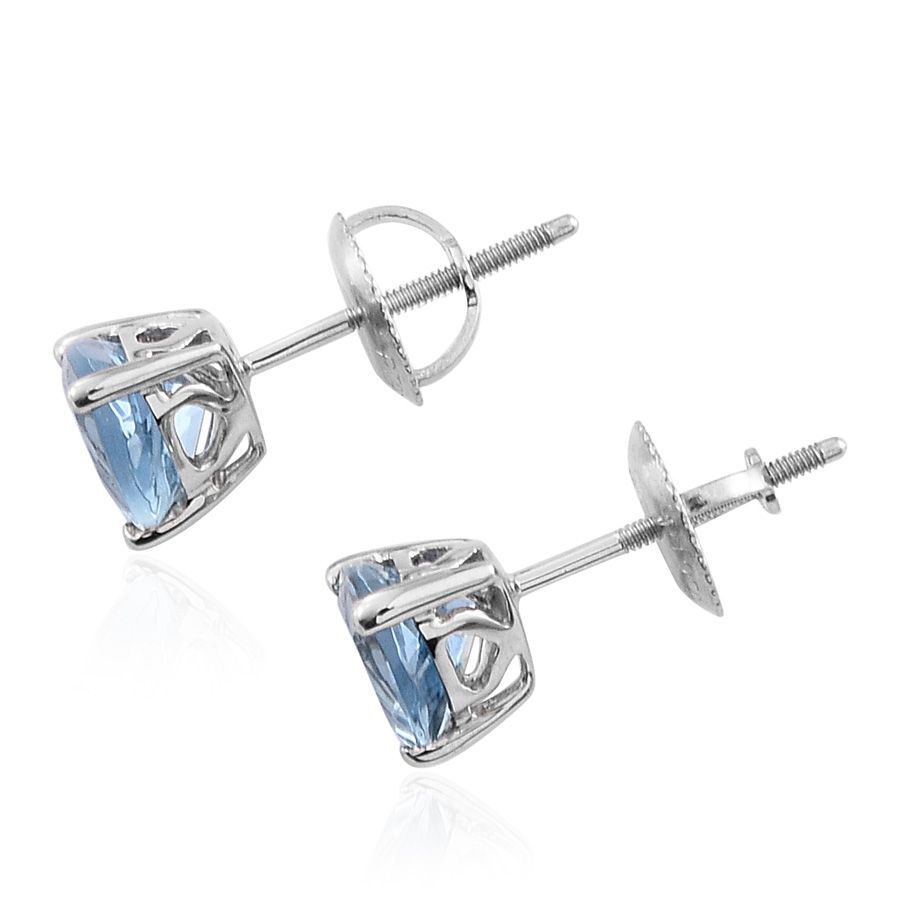 RHAPSODY 950 Platinum Santa Maria Deep Colour Aquamarine (Trl) Stud Earrings (with Screw Back) 1.150 Ct.