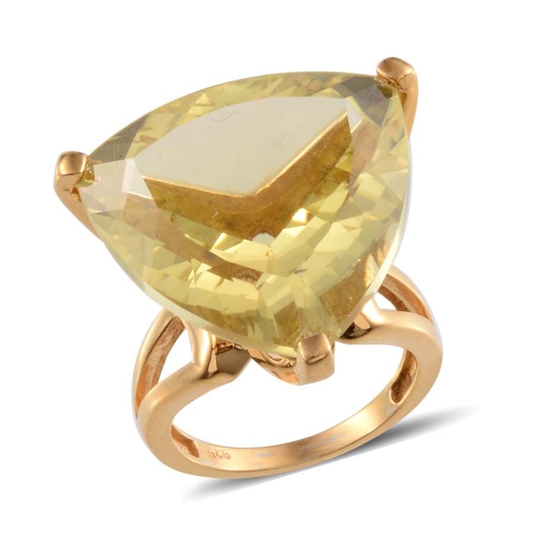 Brazilian Green Gold Quartz (Trl) Solitaire Ring in 14K Gold Overlay Sterling Silver 25.000 Ct.