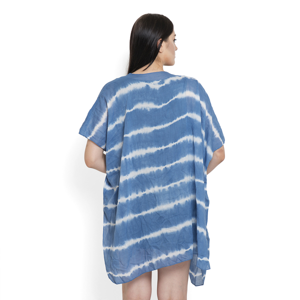 Hand Dyed 100% Cotton Tye and Dye Pattern Blue Colour Poncho (Free Size)