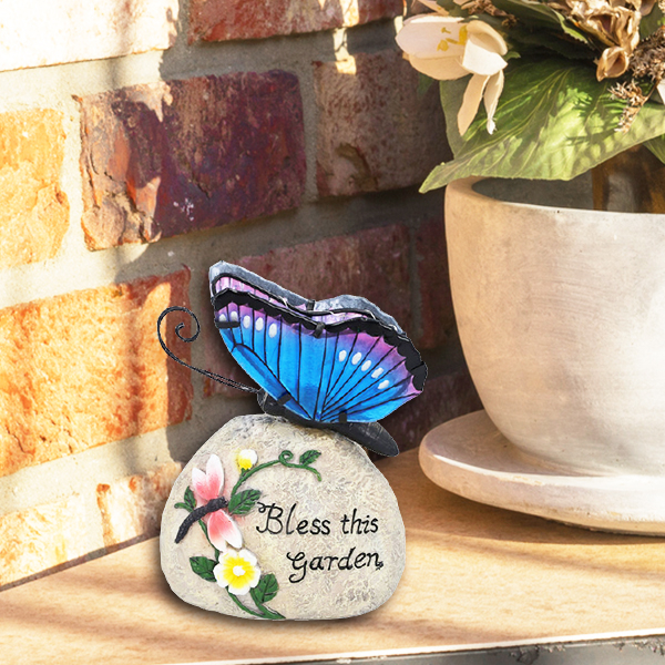 Garden Decorative Butterfly Resin Solar Lamp (Size:16x10x20Cm) - Blue and Purple