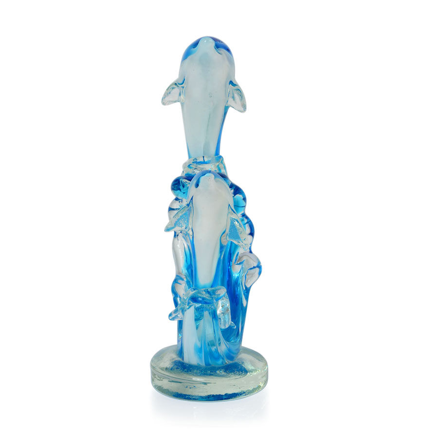 Ocean Blue Murano Style Glass Dolphin Figurine Home Decor