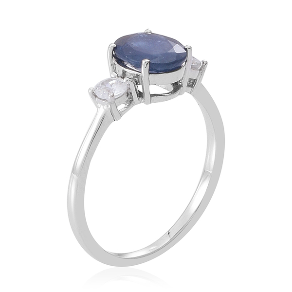 9K W Gold Kanchanaburi Blue Sapphire (Ovl 1.50 Ct), Natural Cambodian White Zircon Ring 1.750 Ct.