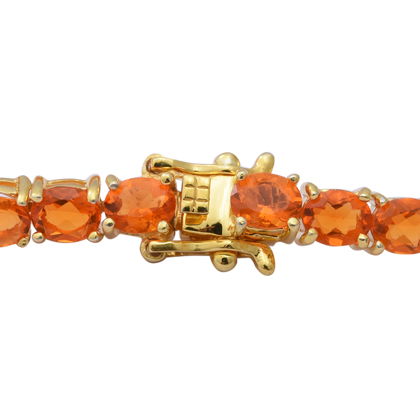 Jalisco Fire Opal and Diamond Bracelet (Size 7.5) in Yellow Gold Overlay Sterling Silver 8.22 Ct, Silver wt 10.48 Gms