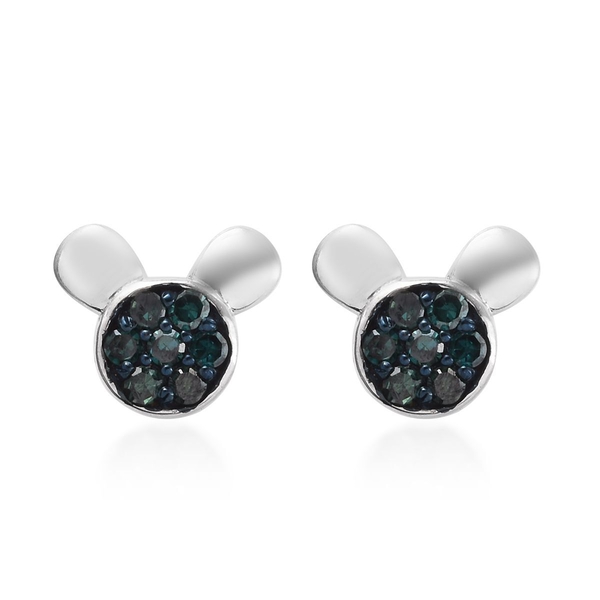 0.33 Ct Blue Diamond Cartoon Face Cluster Stud Earrings in Sterling Silver with Push Back