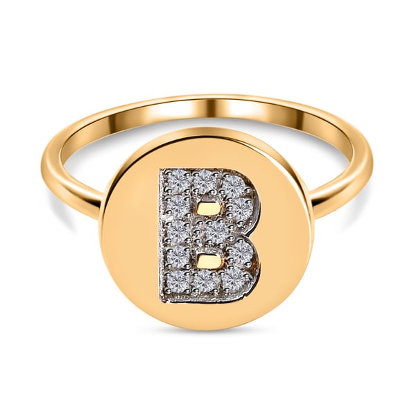 White Diamond Initial-B Ring in 14K Gold Overlay Sterling Silver