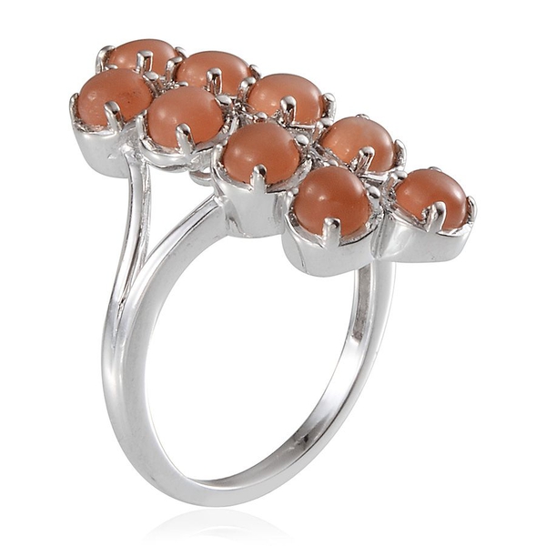 Mitiyagoda Peach Moonstone (Rnd) Ring in Platinum Overlay Sterling Silver 3.250 Ct.