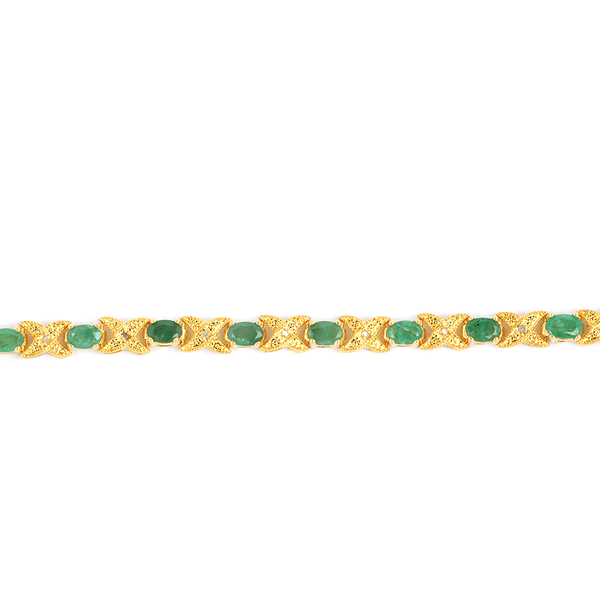 Kagem Zambian Emerald (Ovl), Diamond Bracelet in Gold Bond (Size 7.5) 6.262 Ct.