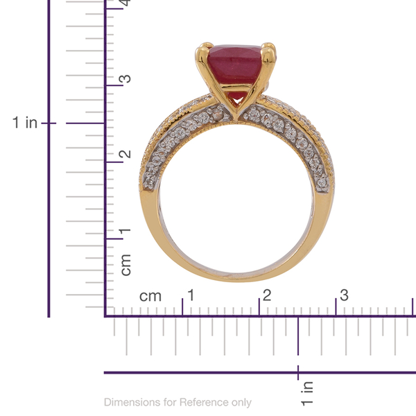 African Ruby (Cush 6.25 Ct), White Topaz Ring in 14K Gold Overlay Sterling Silver 7.500 Ct.