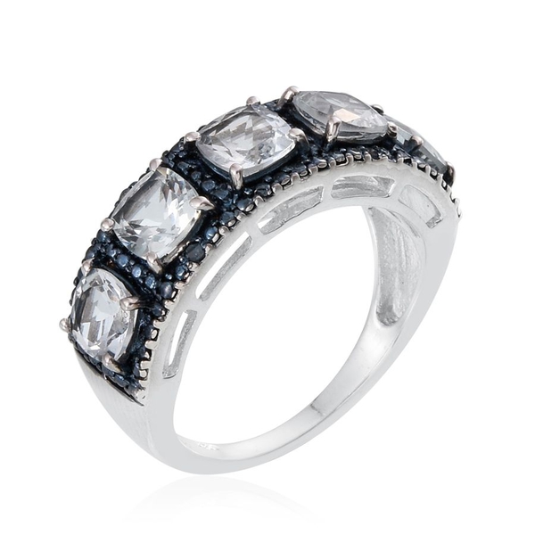 Espirito Santo Aquamarine (Cush), Blue Diamond Ring in Platinum Overlay Sterling Silver 2.300 Ct.