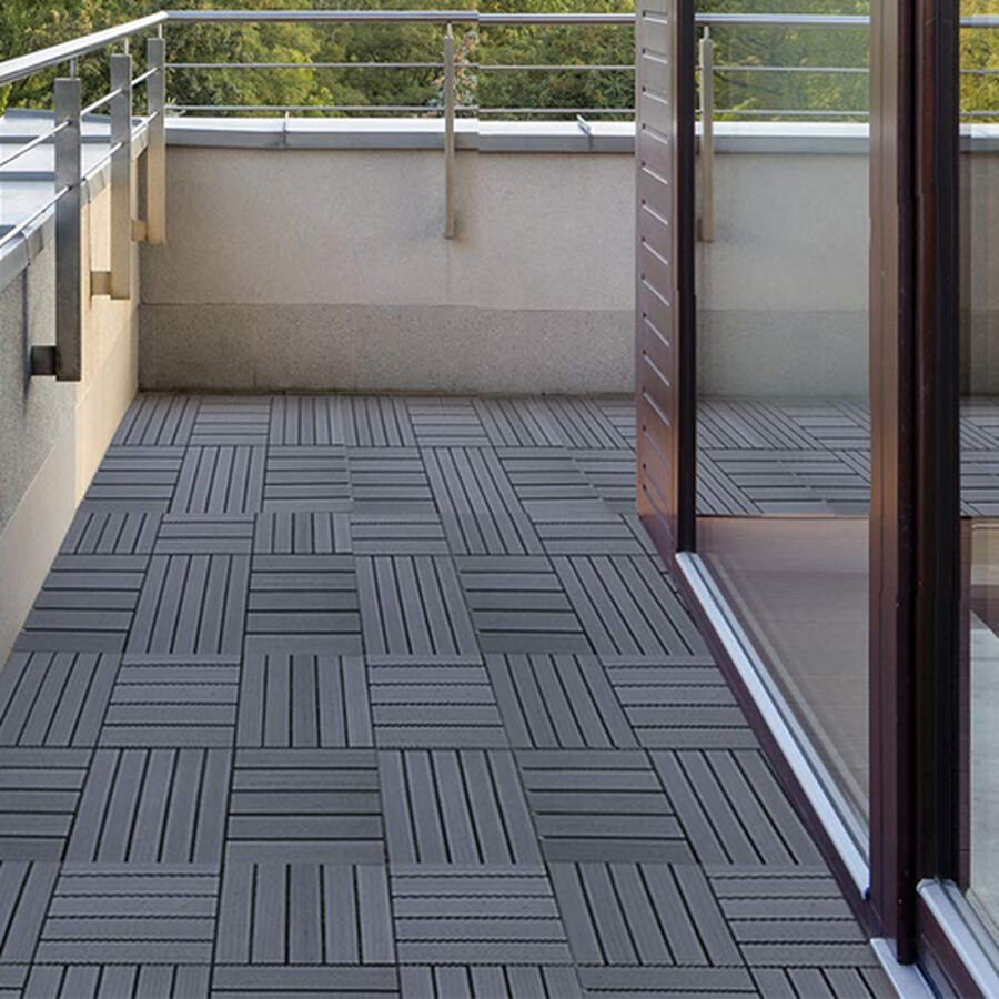 Set of 11 Outdoor and Terrace Decking Plastic Tiles in Black 3787954