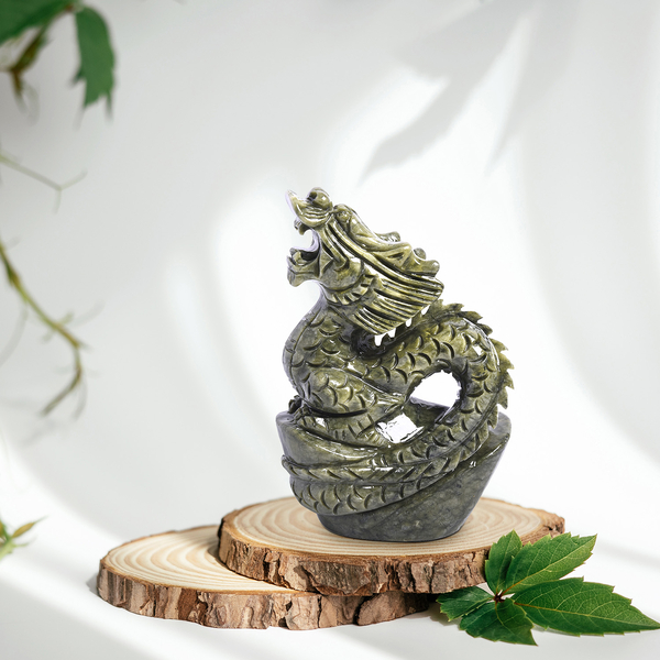 Elaborately Handcrafted Decorative Standing Dragon Figurine (Size 17x7cm) - Green Serpentine