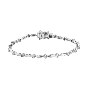 Diamond Bracelet (Size - 7.5) in Platinum Overlay Sterling Silver 1.00 Ct, Silver Wt. 7.38 Gms